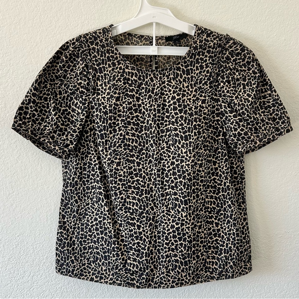 J. Crew Leopard Print Puff Sleeve‎ Top Sz Small